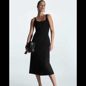 COS Square Neck Black structured Midi Dress